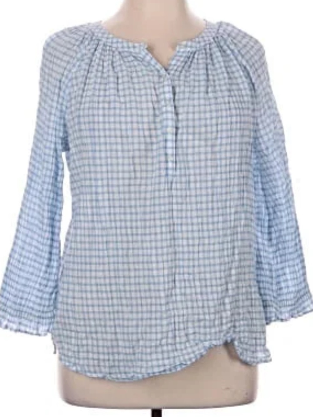 Chaps Light Blue Gingham Peasant Tunic